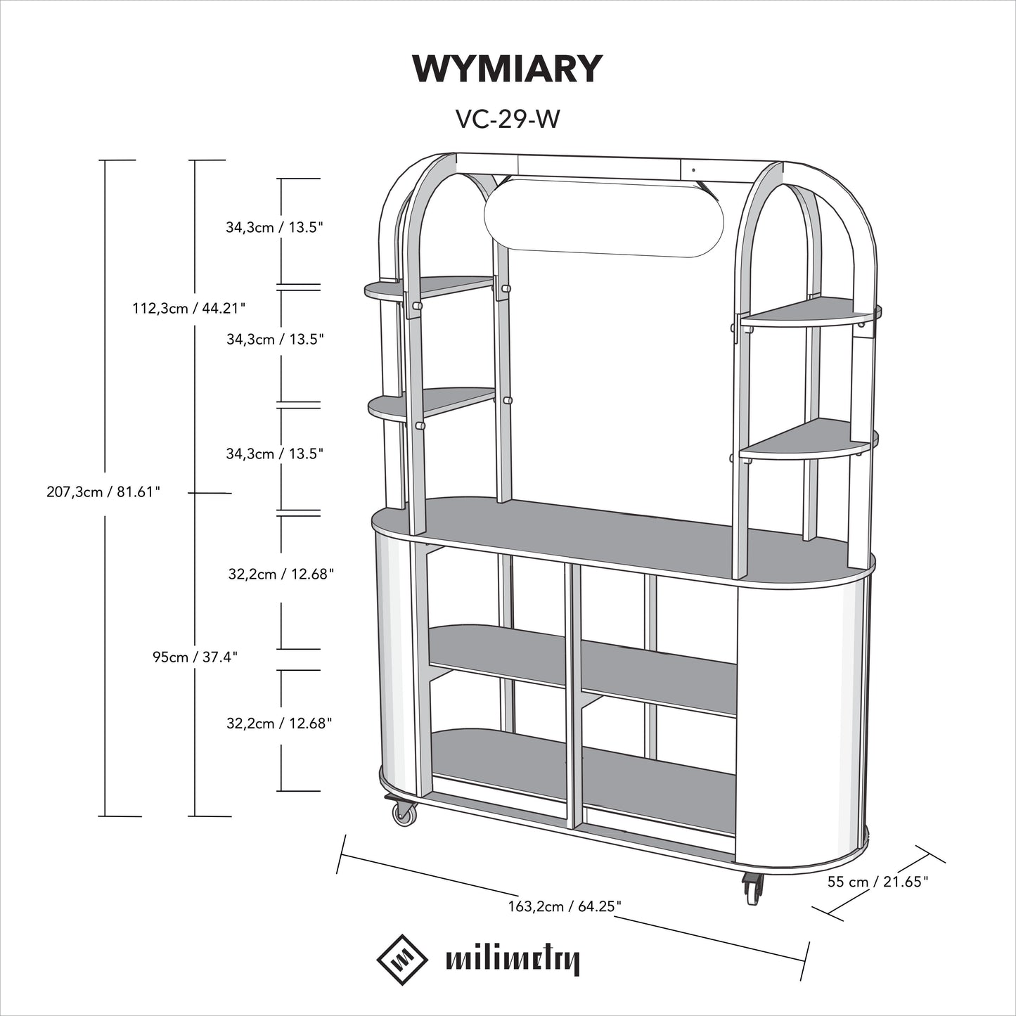 Wózek ekspozycyjny VC-29-W-ML | kolor RAL/NCS