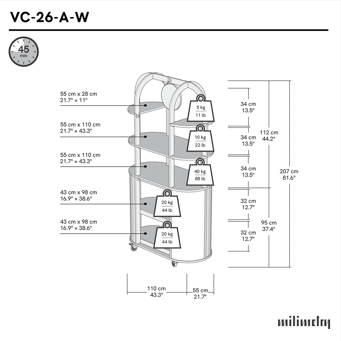 Wózek ekspozycyjny VC-26-A-W-ML | kolor RAL/NCS
