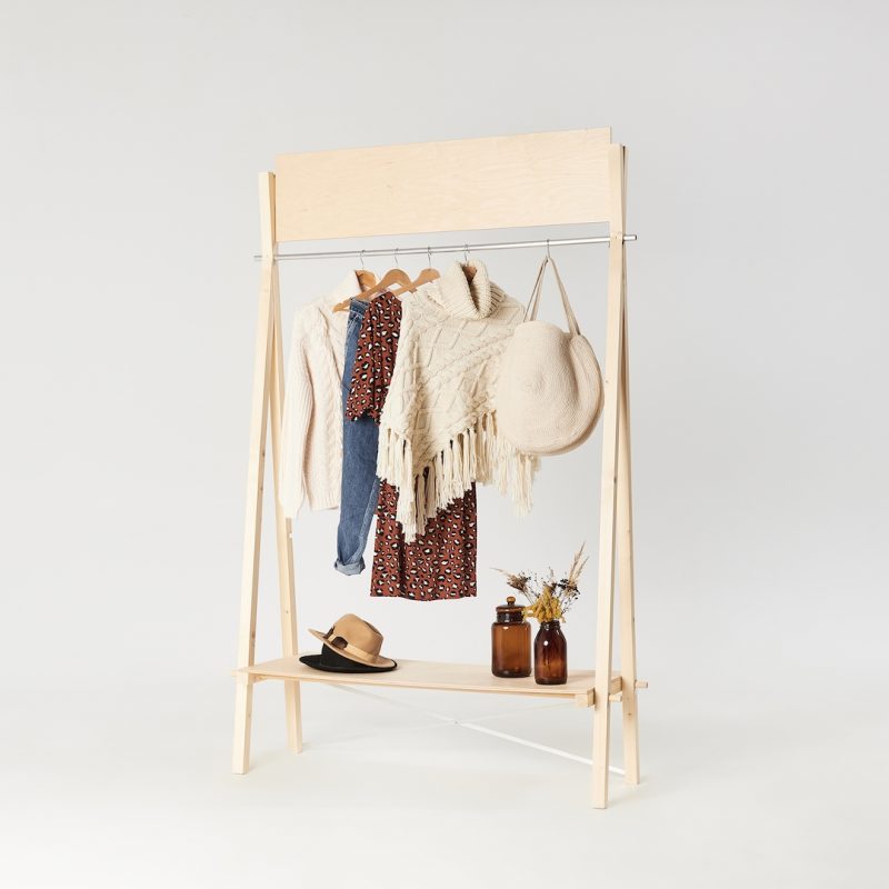 wooden clothing rail